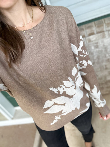 Mocha Floral Slouchy Sweater