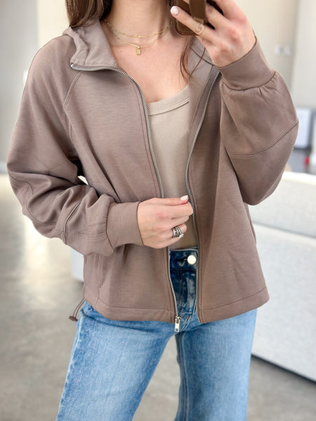 Hooded Scuba Hooded Full Zip [taupe & cranberry]*