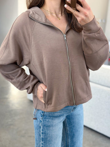 Hooded Scuba Hooded Full Zip [taupe & cranberry]*