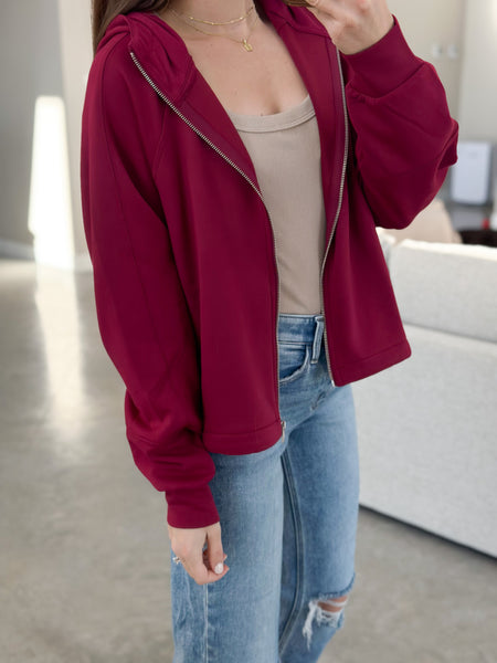 Hooded Scuba Hooded Full Zip [taupe & cranberry]*