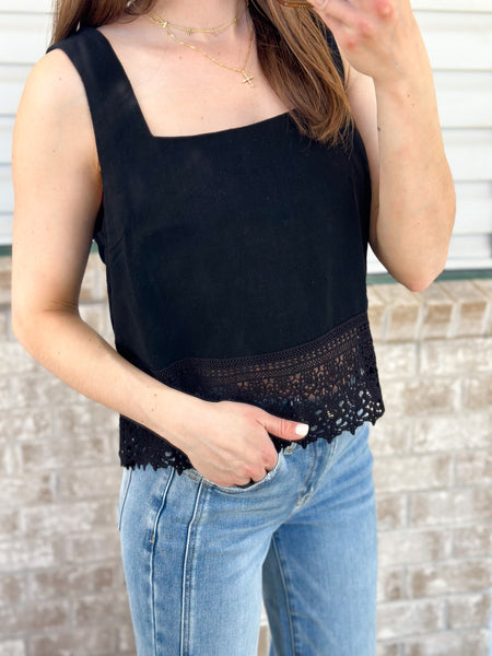 Eden Black Crochet Bottom Tank