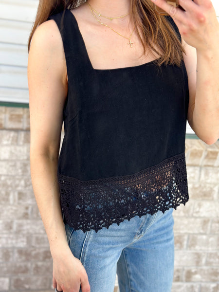 Eden Black Crochet Bottom Tank