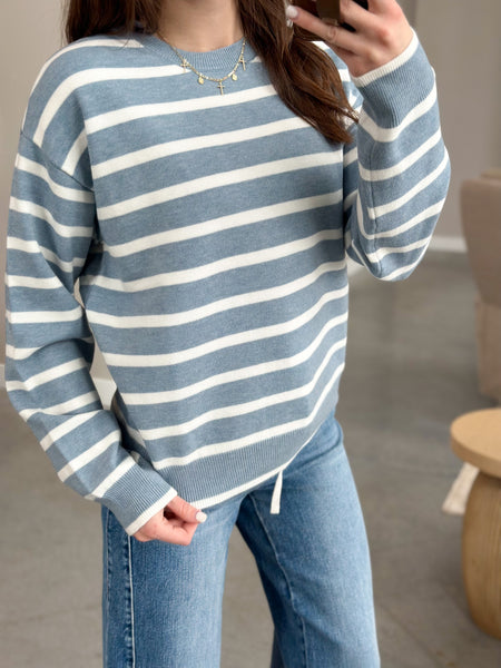 Dearest Sweater [taupe & baby blue]