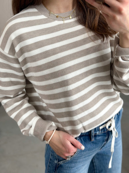 Dearest Sweater [taupe & baby blue]