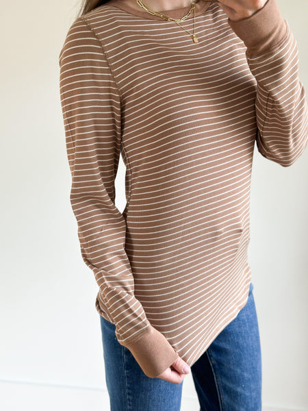 Breya Ribbed Long Sleeve [Camel/ivory stripe]