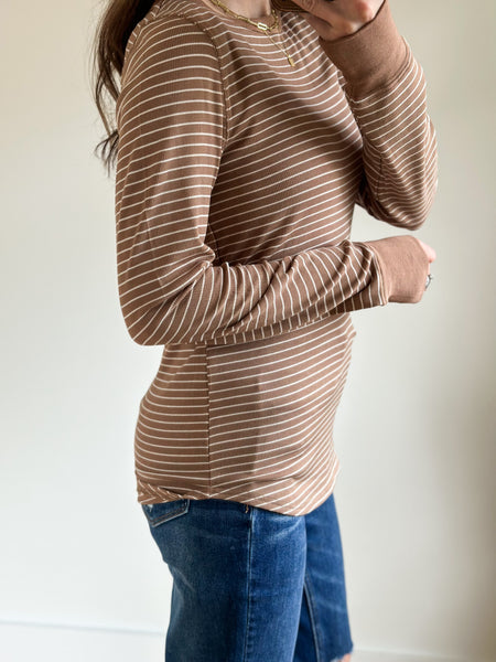 Breya Ribbed Long Sleeve [Camel/ivory stripe]