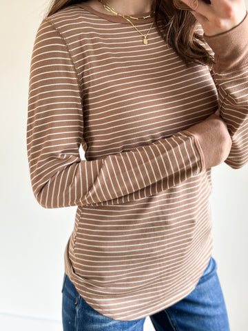 Breya Ribbed Long Sleeve [Camel/ivory stripe]