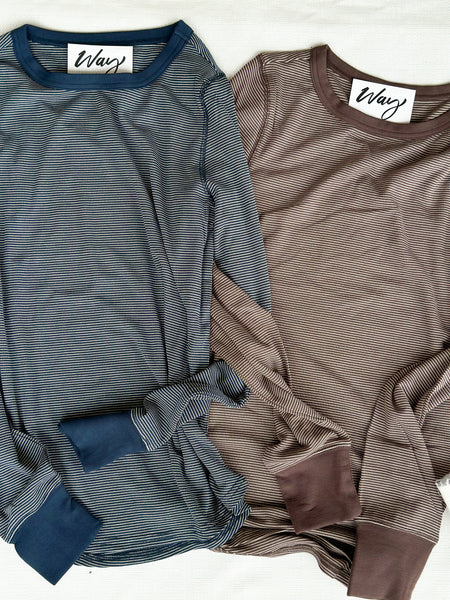 Breya Ribbed Buttery Soft Long Sleeve [Navy & Espresso]