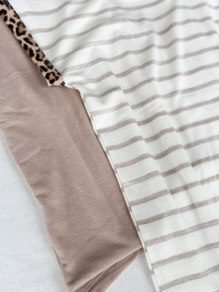 Leopard Collar Stripe Tshirt