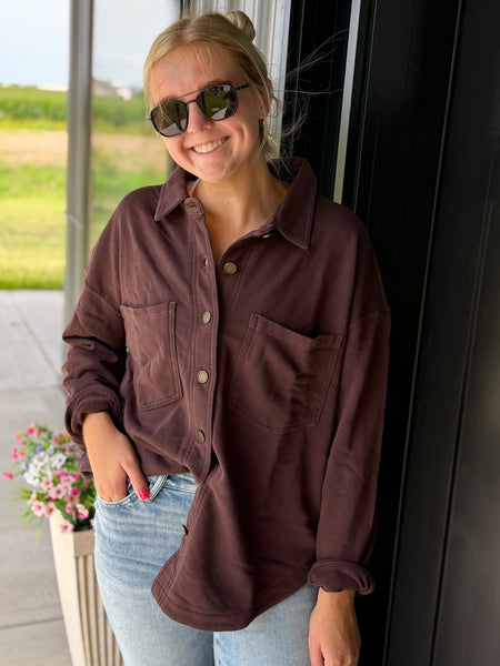 Espresso Button Shacket
