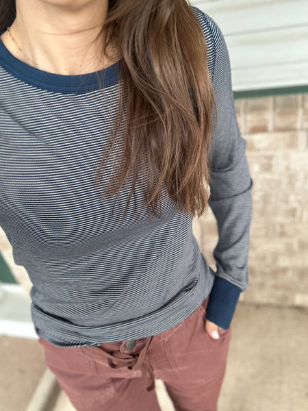 Breya Ribbed Buttery Soft Long Sleeve [Navy & Espresso]