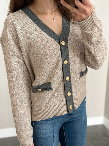 Tone on Tone Check Cardigan