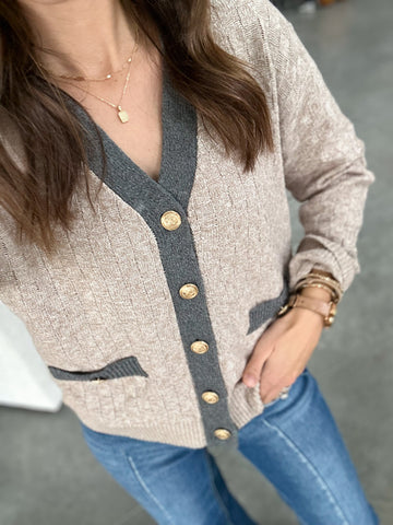 Tone on Tone Check Cardigan