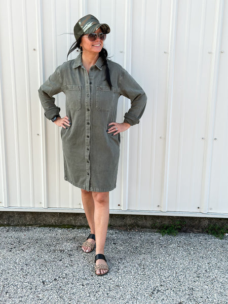 Luma Olive Button Down Dress