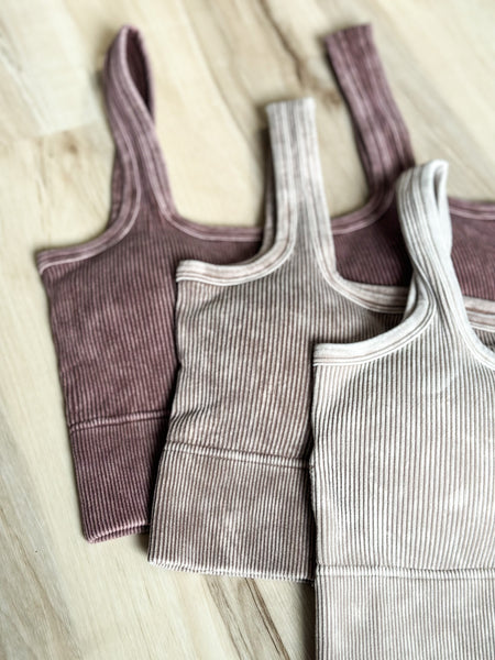 Padded Square Neck Crop Tanks [Mahogany, Mocha, Taupe]