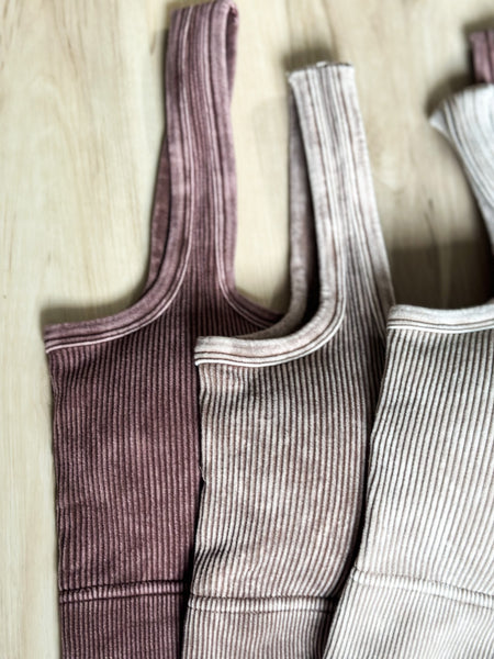 Padded Square Neck Crop Tanks [Mahogany, Mocha, Taupe]