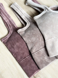 Padded Square Neck Crop Tanks [Mahogany, Mocha, Taupe]