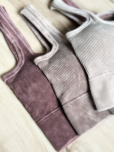 Padded Square Neck Crop Tanks [Mahogany, Mocha, Taupe]