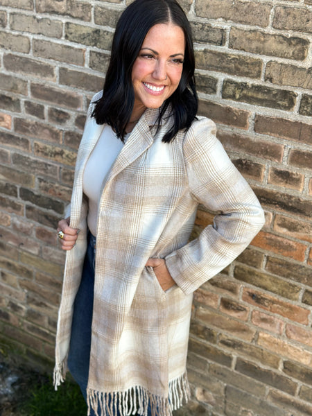 Plaid Fringe Fall Jacket