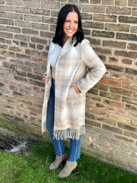 Plaid Fringe Fall Jacket