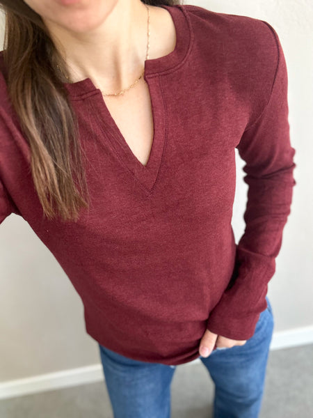 Tabi Ribbed Notch Neck Long Sleeve [mocha, black, burgundy]