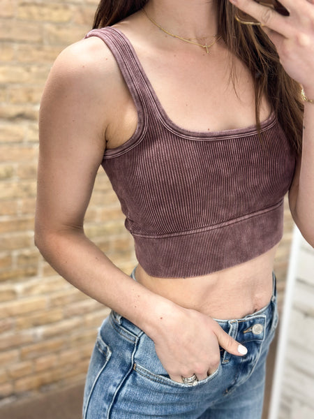 Padded Square Neck Crop Tanks [Mahogany, Mocha, Taupe]