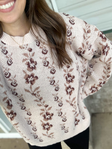 Rust Floral Texture Sweater