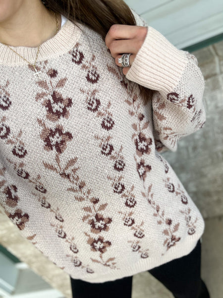 Rust Floral Texture Sweater