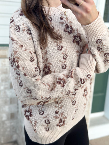 Rust Floral Texture Sweater