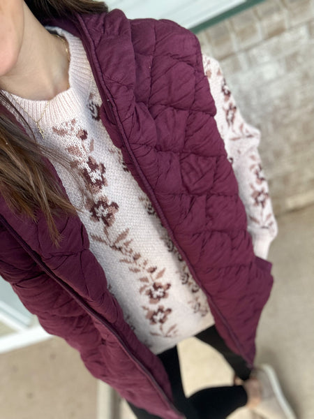 Rust Floral Texture Sweater