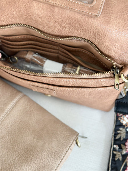 Flap Clutch [comes with tone on tone wristlet strap & crossbody]