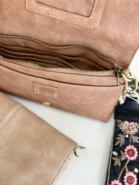Flap Clutch [comes with tone on tone wristlet strap & crossbody]