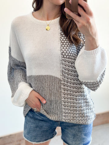 Lady Light Weight Sweater [Ivory/Grey]