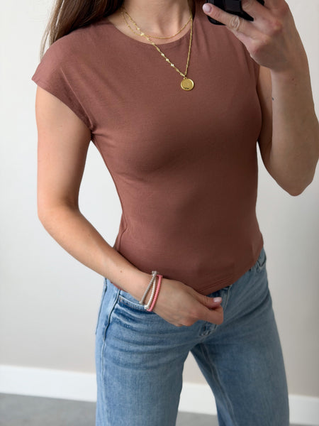 DOUBLE Lined Cap Sleeve Top [mocha, white, black]