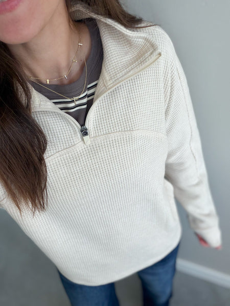 Bear Waffle 1/4 Zip [oatmeal & latte]