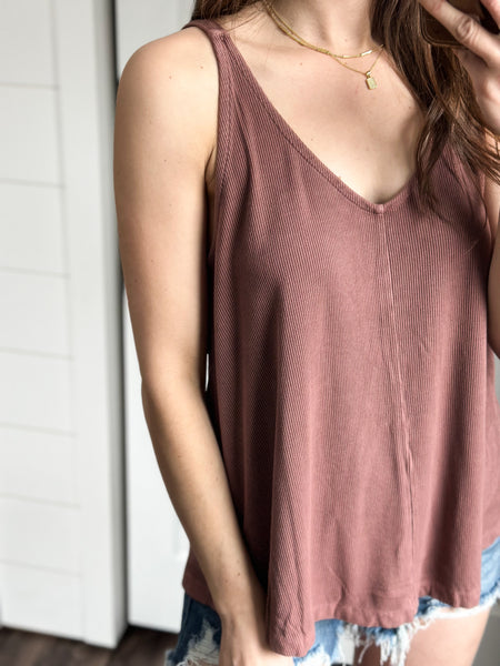 Short Ribbed Tanks [rust & taupe grey]