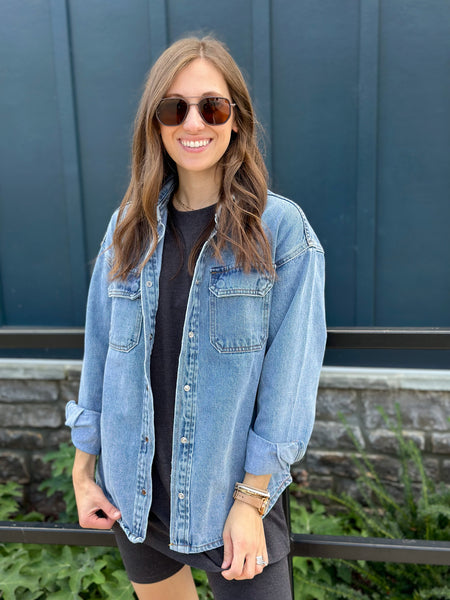 Classy Espresso Pearl Snap Denim Jacket