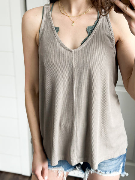 Short Ribbed Tanks [rust & taupe grey]