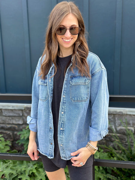 Classy Espresso Pearl Snap Denim Jacket