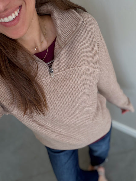 Bear Waffle 1/4 Zip [oatmeal & latte]