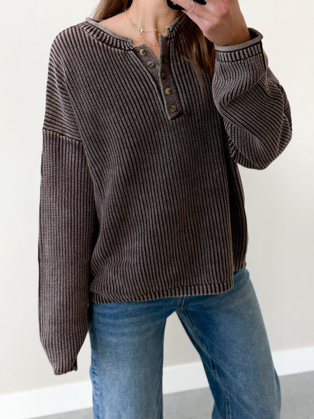 Eve Henley Knit [dark espresso & olive]