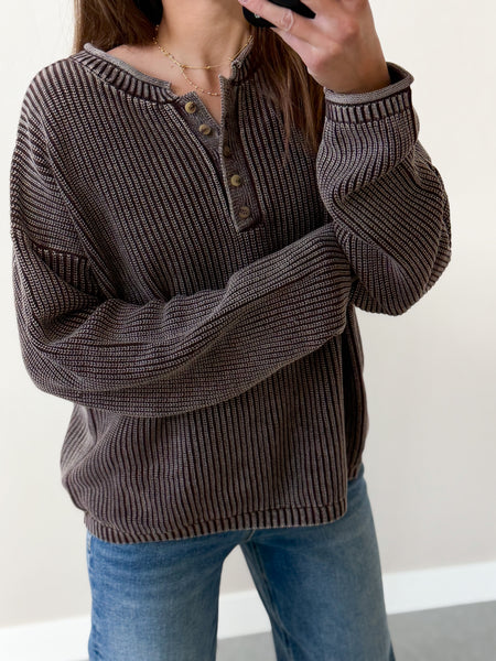 Eve Henley Knit [dark espresso & olive]