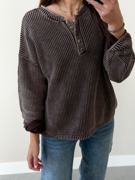 Eve Henley Knit [dark espresso & olive]