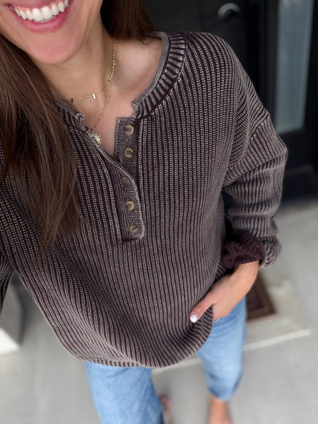 Eve Henley Knit [dark espresso & olive]