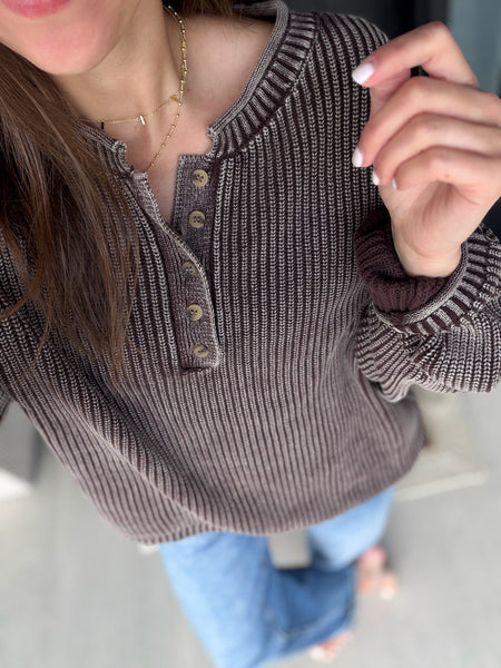 Eve Henley Knit [dark espresso & olive]