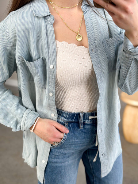 Baby Blue Staple Pinstripe Button Down