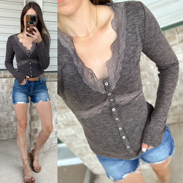 Date Night Ribbed Lace Accent Long Sleeve