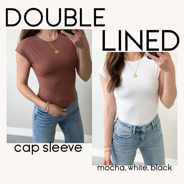 DOUBLE Lined Cap Sleeve Top [mocha, white, black]