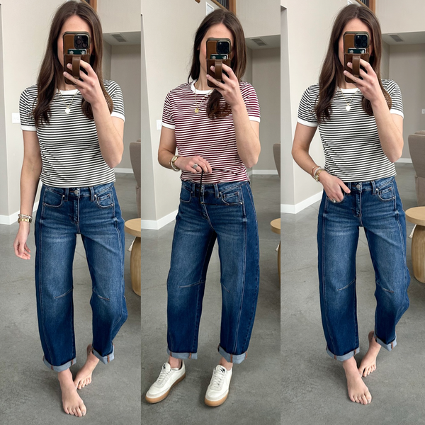 Easy Peasy Stripe Tee [Olive & cranberry]