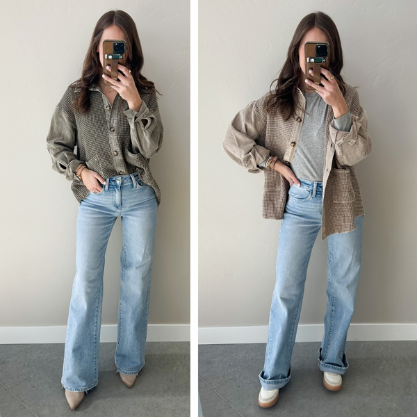 Contrast All the Way Shacket [taupe & olive]